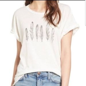 CURRENT/ELLIOTT White Roll Sleeve Feather 🪶 Graphic Tee Size Medium